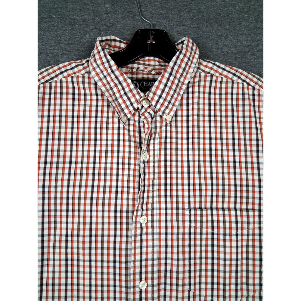 Chaps Mens Shirt Large Green Orange Gingham Check Plaid Earthy Harvest Preppy